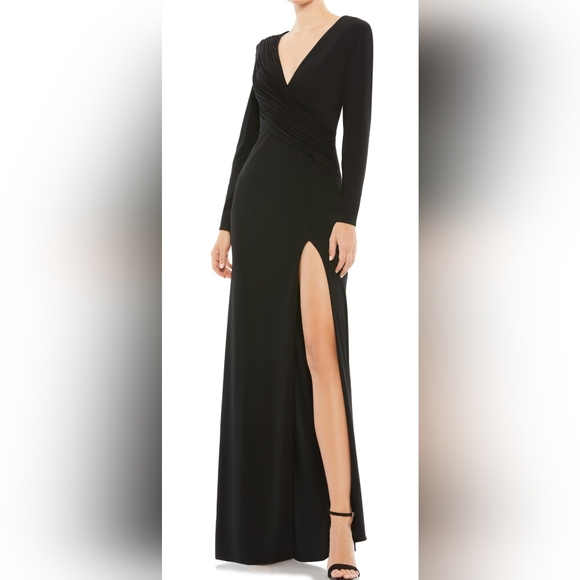 Mac Duggal Dresses & Skirts - Ieena for Mac Duggal jersey long sleeve asymmetrical ruched gown black size 4